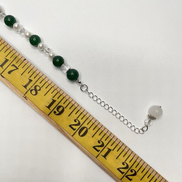 Artisan Handcrafted Emerald Green Gemstone Pearl Glass Beaded Necklace Amazing - Picture 9 of 10